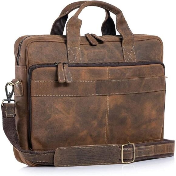 Leather briefcase 18 Inch Laptop Messenger Bags for Men and Women Satchel Bag - Picture 1 of 8